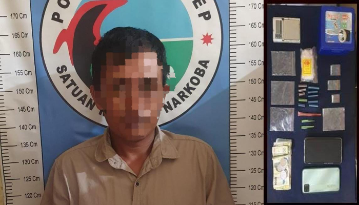 Tersangka bandar narkoba dan barang bukti yang disita polisi. (Foto: Istimewa)