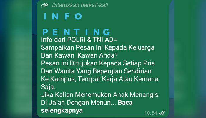 Pesan berantai yang disebar di media sosial atau Grup WhatsApp. (Foto: Istimewa)